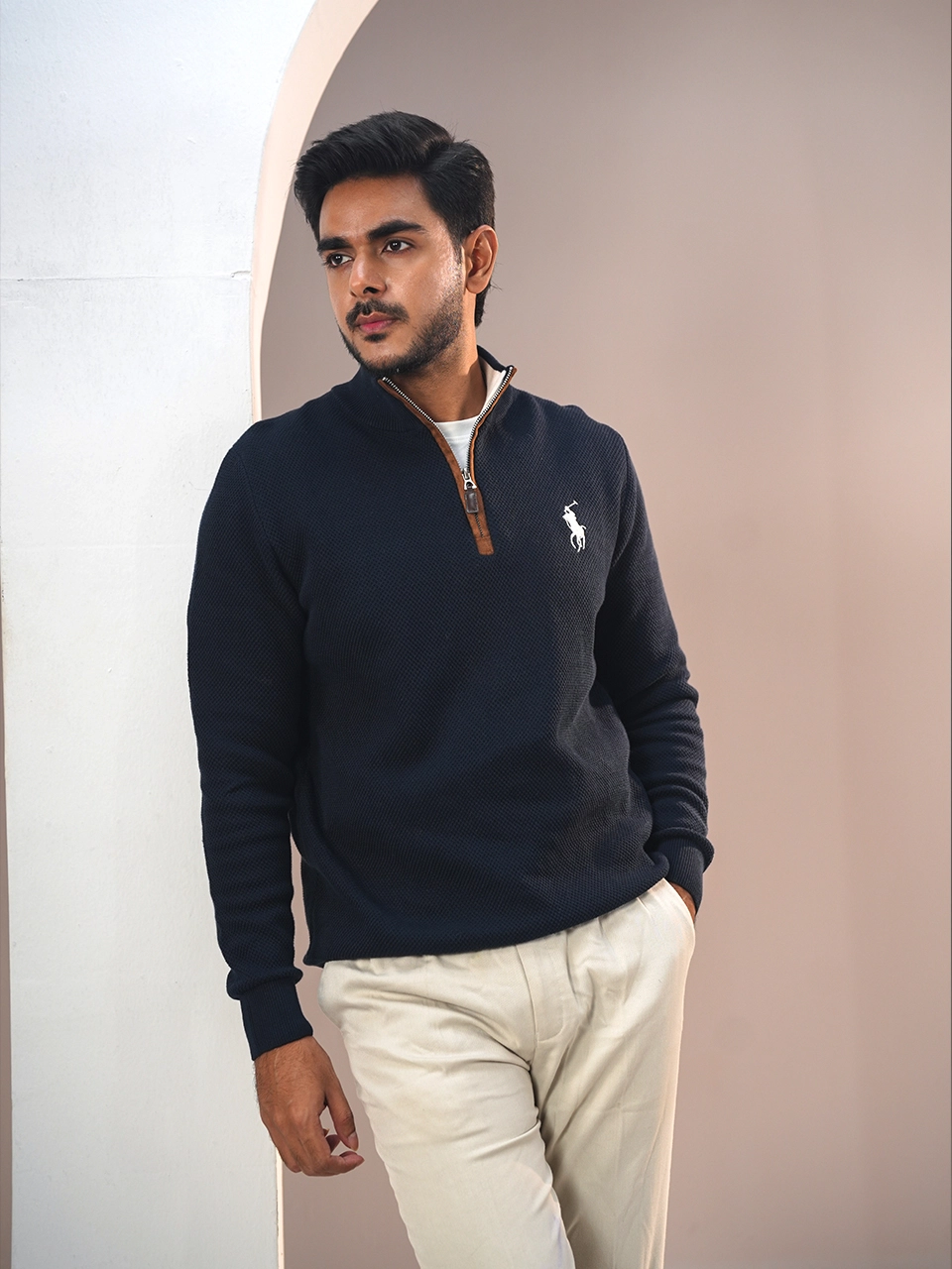 PREMIUM MEN'S SHORT ZIPPER LONG SLEEVE SWEATER